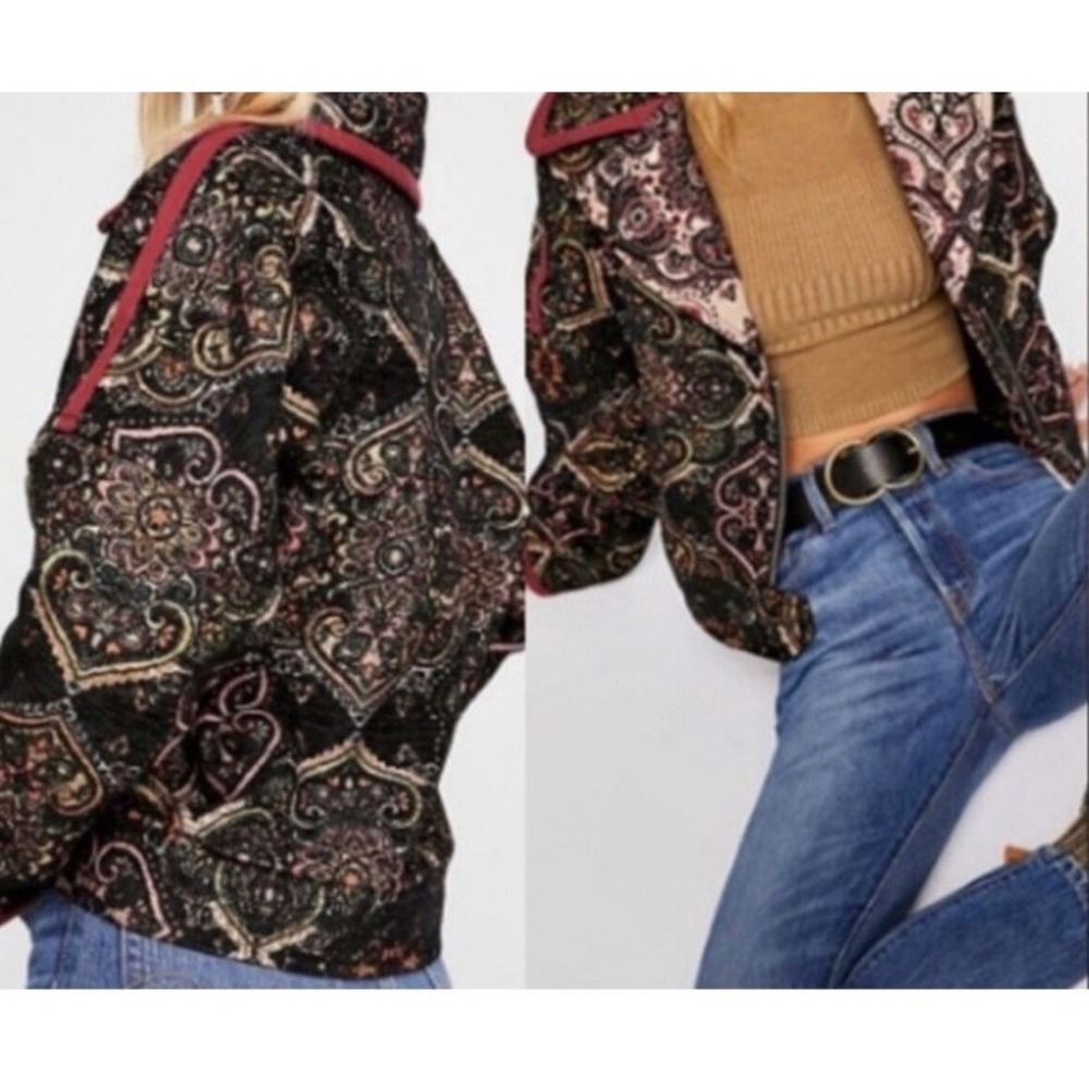 Free People Women's Small Tapestry Labyrinth Moto Jacket  Bohemian Hipster Chic